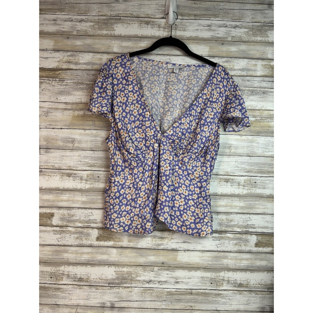 Topshop Womens V-neck Flutter Sleeve Blouse Size 12 Romantic Soft Girl Feminine